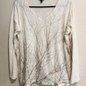 Women’s SZ XP Talbots Long Sleeve Golden Shiny Tree Branches Like New Cream Gold